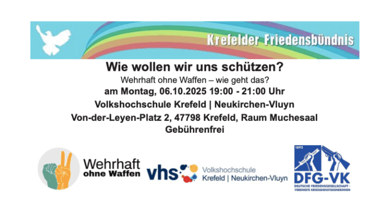 Logo Krefelder Friedensbündnis, Veranstaltungshinweis; Veranstalter